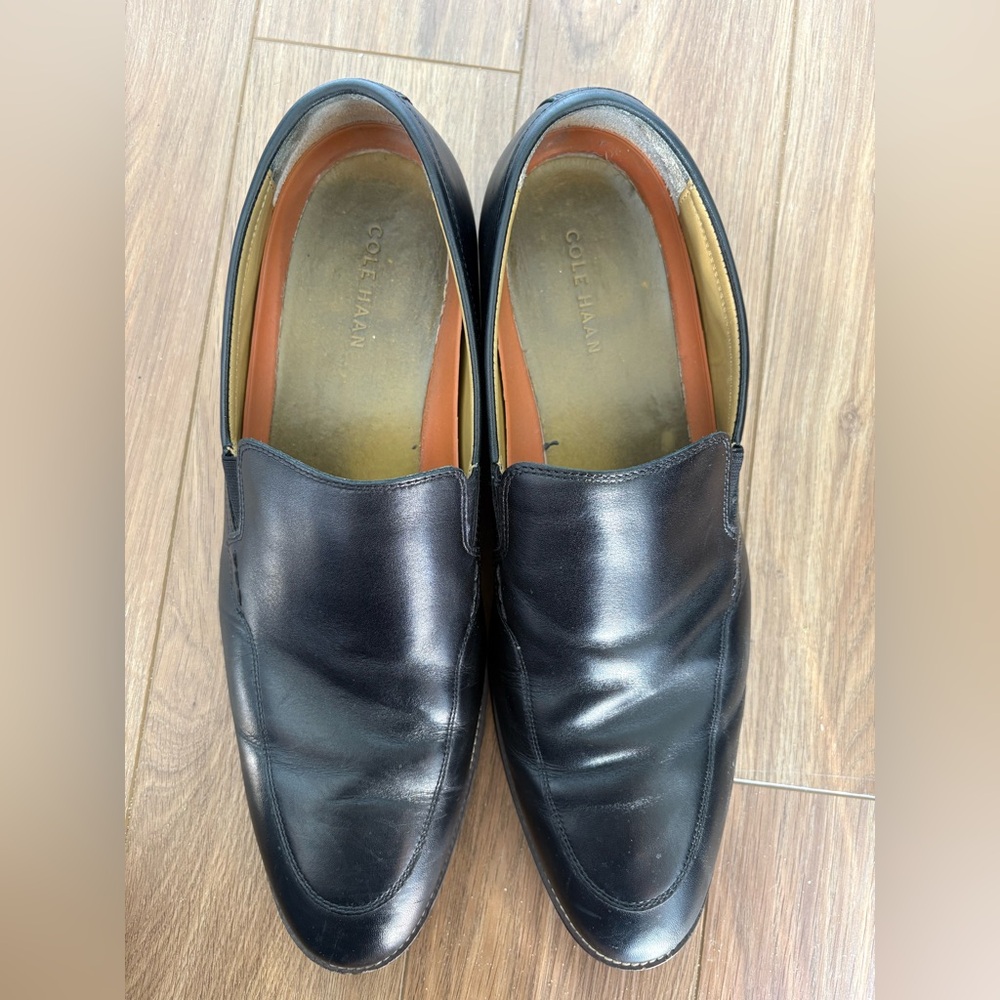 Cole Haan Grand OS Black Almond Toe Leather Slip On Moccasin Loafer Size 13M EUC